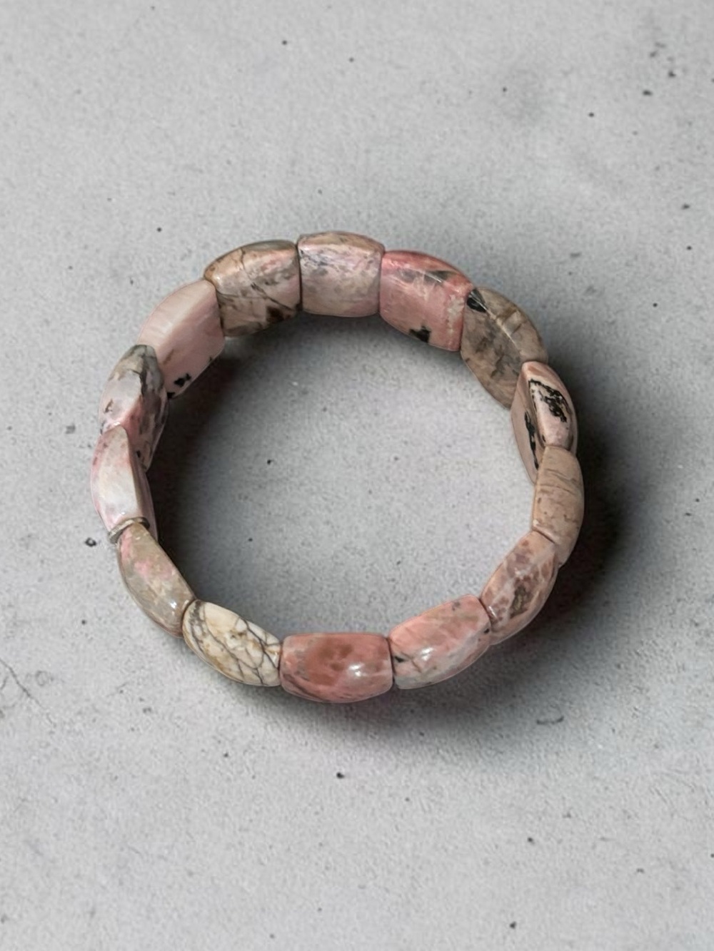 NEW Vintage UTC 925 Silver Rhodonite Gemstone Tile Stretch Bracelet 7.5" Healing